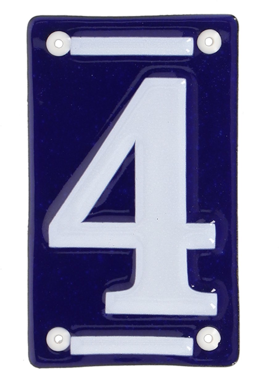 Best for Boots Huisnummer 4 - oudhollands - emaille - 7 x 12 cm - blauw/wit - nummer bordje