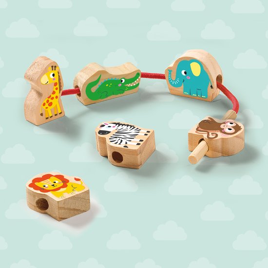 SES - Tiny Talents - Houten dierenkralen rijgen - Montessori - veilig rijgkoord met hout - makkelijk voor de kleine handjes - Speelgoed 1 jaar van SES — afbeelding 4