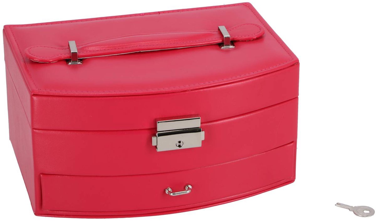Juwelenbox deluxe roze sieradendoosje met spiegel en lade.