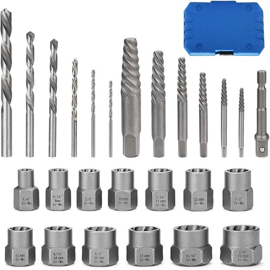 Clés à douille extractibles 26 pièces - Extracteur de vis antivol - Set pour retirer les Écrous cassés et les Vis endommagées (8-19 mm)