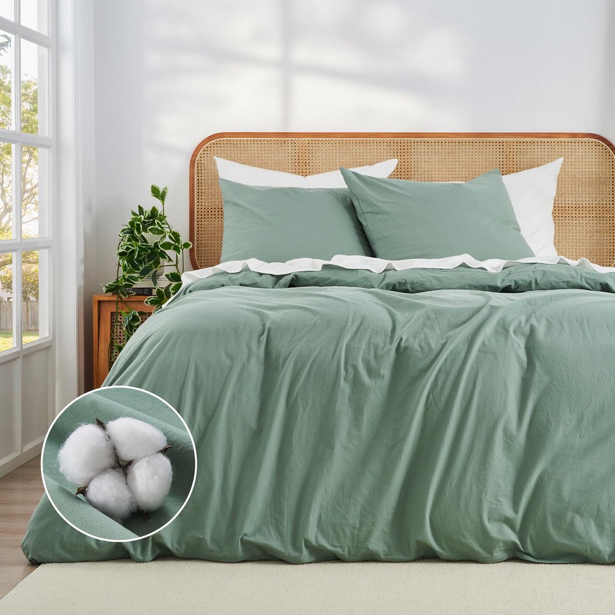 Unyqoos® Beddengoedset van 200x200 cm in 100% gewassen katoen met linnenlook en kussenslop