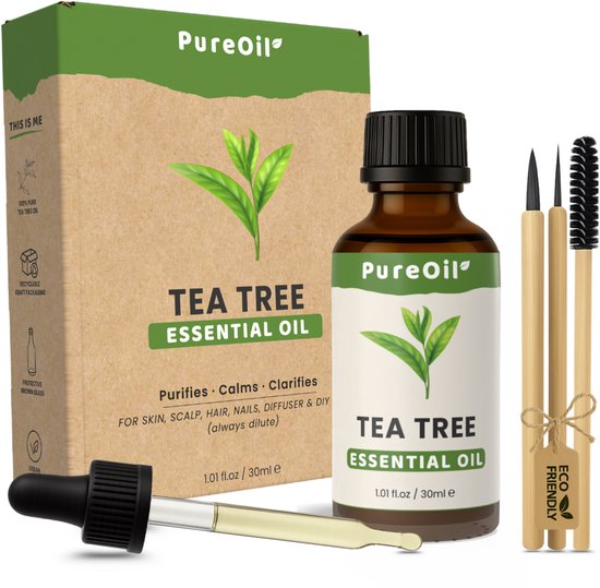 PureOil – Tea Tree Etherische Olie – 30ml – 100% Puur, Natuurlijk & Vegan – Tea Tree Oil Voor Huid | Gezicht | Kalknagels | Scalp | Diffuser | Aromatherapie