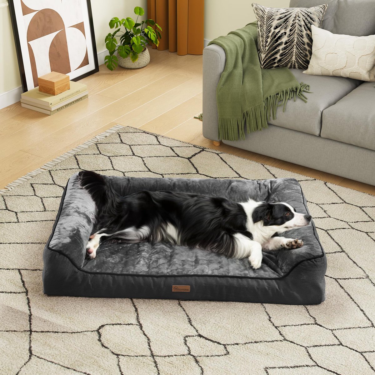 YITAHOME Hondenbed Ergonomische Hondenbank - 106 x 80 cm Hondenbank Zacht Flanel, Dichte Zijvulling, Geschikt voor Middelgrote en Grote Honden, Wasbare Antislip Hondenbedden, Zwart