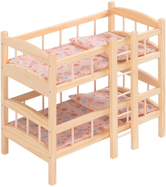 howa houten poppenstapelbed miniflowers – incl. 2x beddengoed 2460