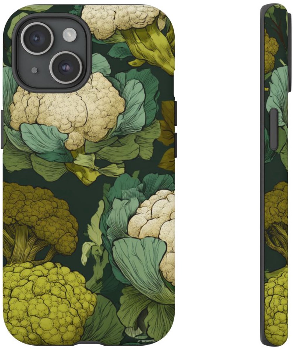 Handgetekend Broccoli- en Bloemkoolpatroon – Telefoonhoesje Geschikt voor iPhone 15