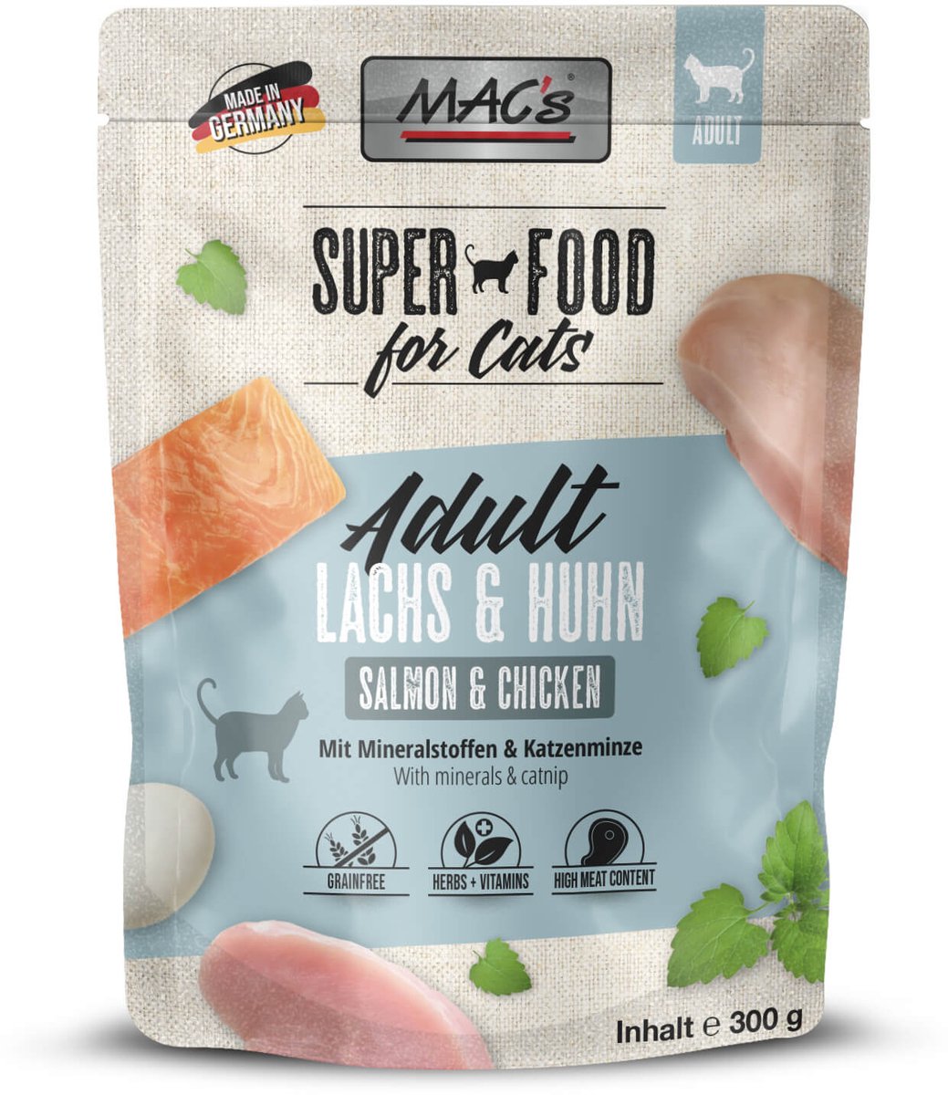 MAC's kattenvoer natvoer - maaltijdzakje - Zalm & Kip - hoog vlees gehalte 98,9% _ 6x 300g