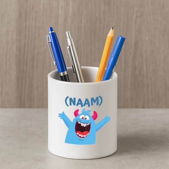 Hacebo® - Blauwe monster Pennenbakje - Monster - kinderen - pennenhouder - leuk cadeau voor mijn kind - verjaardagscadeau - kado - gift - vriendelijke monster Pennenbakje wit
