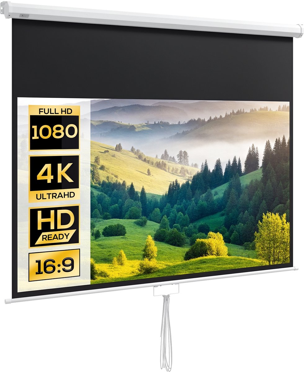 HOMCOM-Beamer-Leinwand-Kunststoff, Metall-187L x 8B x150H cm-Weiß