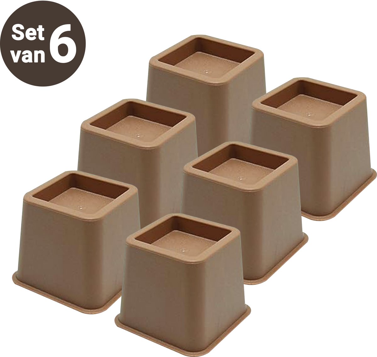 JustValue Meubelverhoger Set - 6 Stuks - Verhoogt met 8 cm - Max. 600 kg - Bruin - Stoelverhogers - Bedklossen - Stoelverhogers Volwassenen
