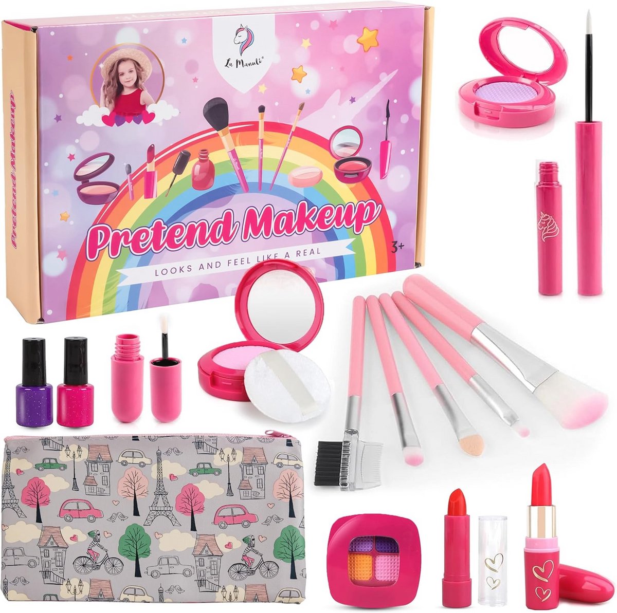 Kinderschminkset voor meisjes - Speelgoed Make-up Koffer voor Creatief Rollenspel