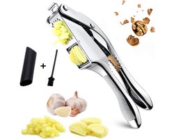 Roestvrij Stalen Knoflookpers - 2 in 1 Knoflookhakmolen En -Snijder - Ergonomisch Handvat - Makkelijk Schoon Te Maken - Knoflook Perser En Masher - Knoflookpers Vaatwasmachinebestendig