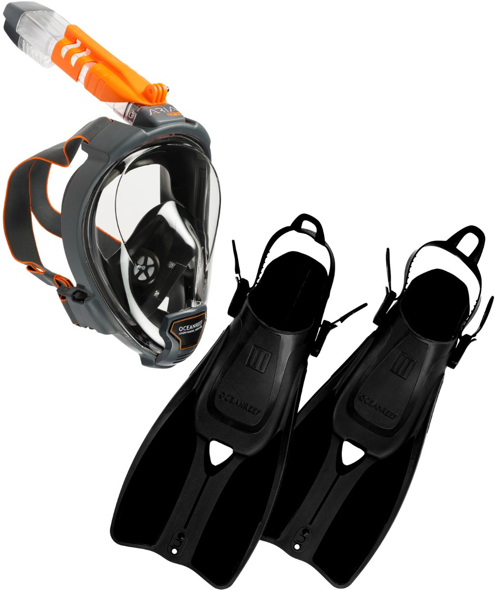 Aria QR+ Zwart M/L Snorkelmasker + Duo II Zwart L/XL Snorkelvinnen