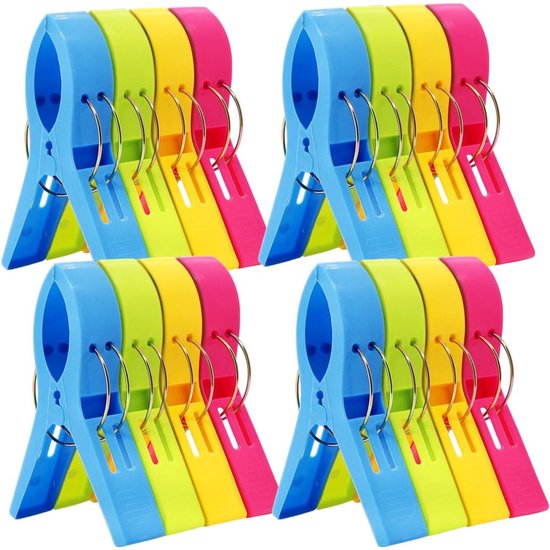 16 stuks - Handdoekklem - grote winddichte clip - strandstoel handdoekklemmen - zwembad stoel klemmen - grote ophangklemmen - Strandlakenrek wasknijpers - voorkomen dat handdoeken door de wind worden weggeblazen