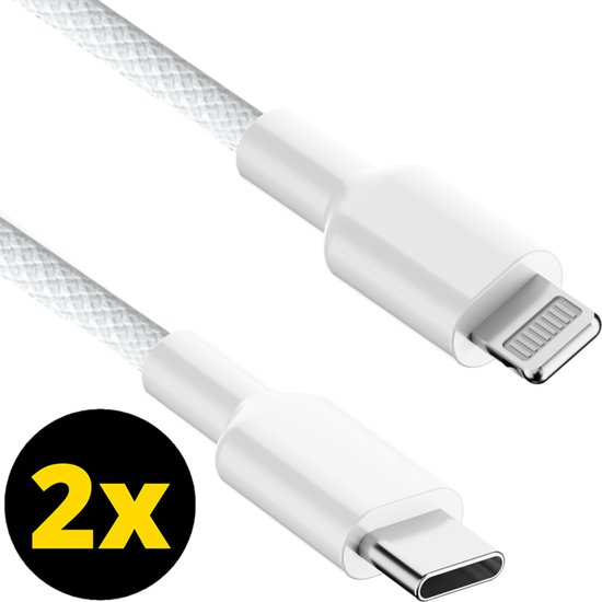 2x Oplader kabel geschikt voor iPhone - Kabel geschikt voor lightning - USB C kabel - Lader kabel - Gevlochten