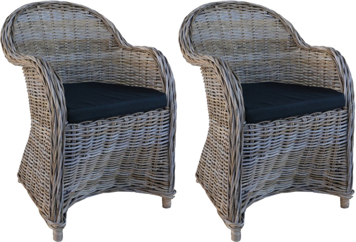 Decomeubel - Rotan Stoel Kubu Grey met zwart Kussen - set van 2 stoelen