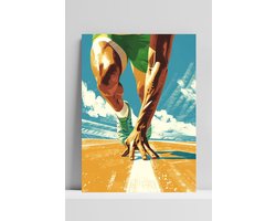 Rennen Poster - Pop Art - Sport - Actie - Energie - Dynamisch - Kunst - posters - formaat 50x70cm - 3579 - 3mm DIBOND - Aluminium Plaat - Metalen Wandbord