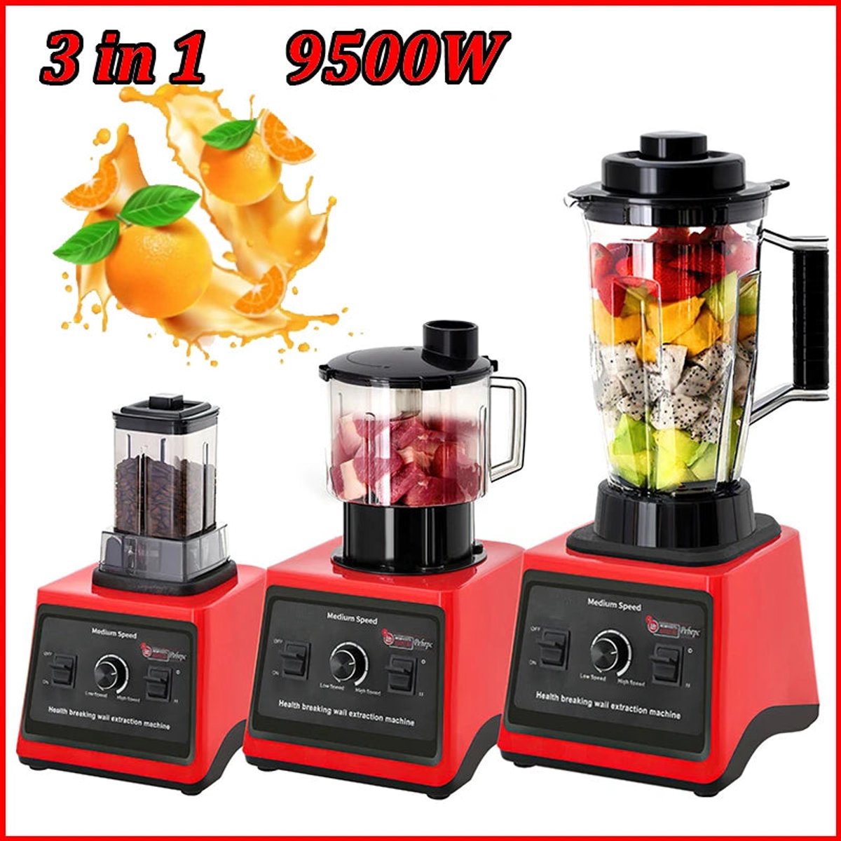 Elektrische Blender - Keukenmachine - Blender - 3-in-1 - 9500W - 38,000 RPM - 220V - Meertrapsregeling - Krachtige Blender - Comfortabele Grip