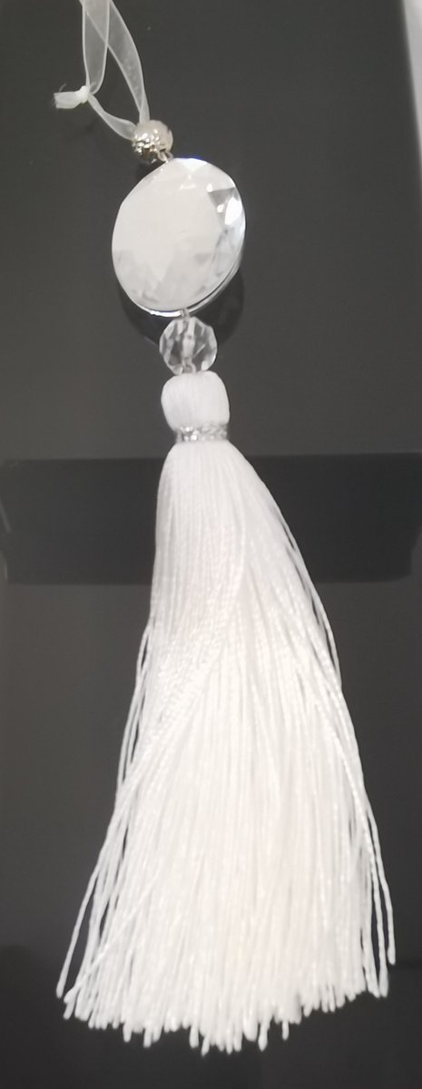 Decoratie Kwast - Ibiza - Wit - Hanger - 27x4cm. - incl. koordje - Sfeervol - Hand gemaakt.