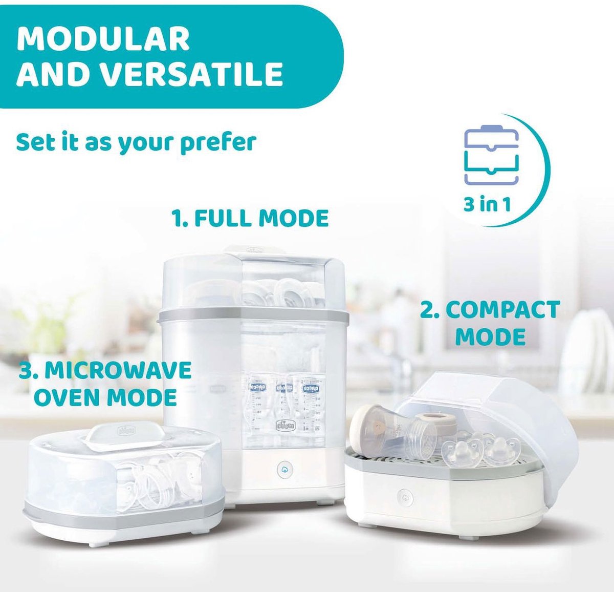 Chicco SterilNatural 3-in-1 Sterilisator - Steriliseert in 5 Minuten met Stoom | Tot 6 Flessen | 0m+ — cadeau in Cadeau-ideeën - foto 5