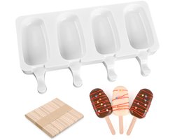 Ijsvormpje Met 50 Ijsstokjes - Ijsvormpje Silicone - Silicone - Ijsvormpjes - Ijs Vorm Makers- Bpa Vrij - Ovale Vormen - Ijslolly Vormen - Voor Zelfgemaakte Taart, Ijs, Cake - Wit