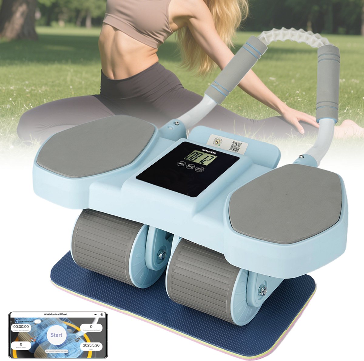 Roue Abdominale Avec Rebond Automatique – Double Roue – Poignées Antidérapantes – Pour Core Trainer