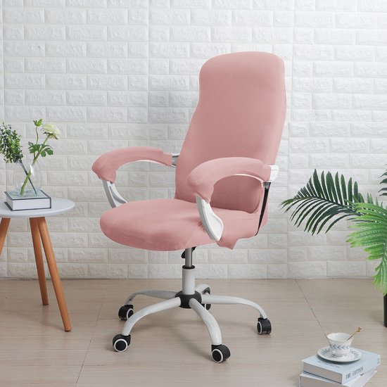 Housse de chaise de Office avec accoudoirs, housse de chaise de bureau extensible universelle, housse de chaise d'ordinateur, L, rose clair