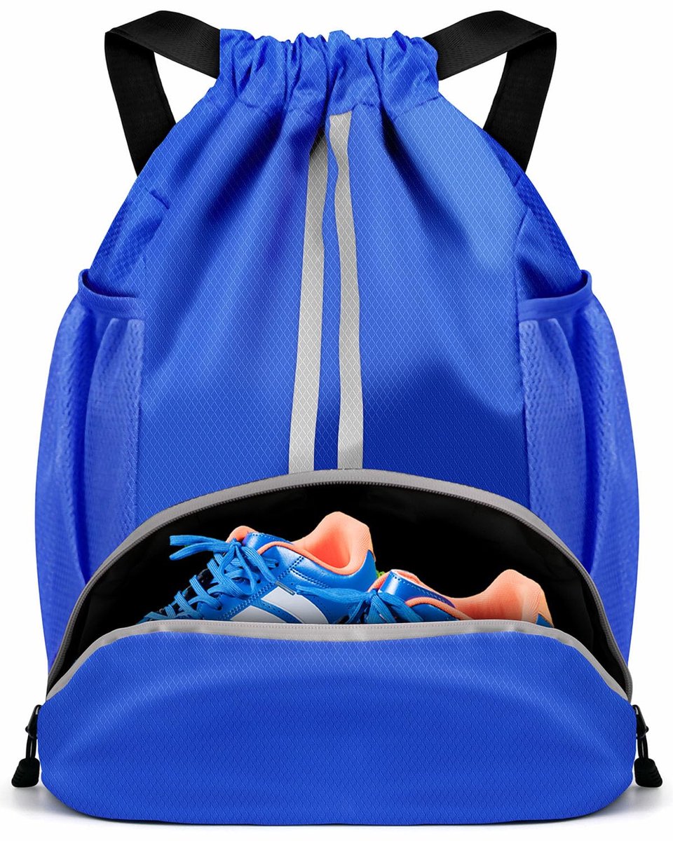 Ibenzoa® Robuuste Sporttas met Trekkoord - Retro Blauw - Multifunctioneel