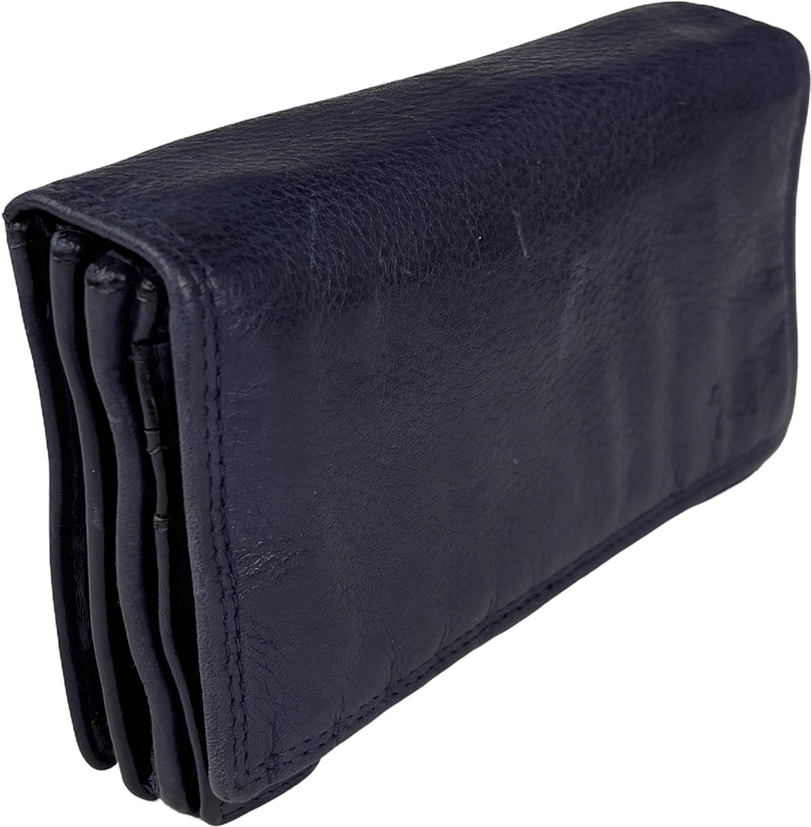 Dames portemonnee donkerblauw gewassen leer - Soepel leren luxe portemonnee voor dames - Arrigo