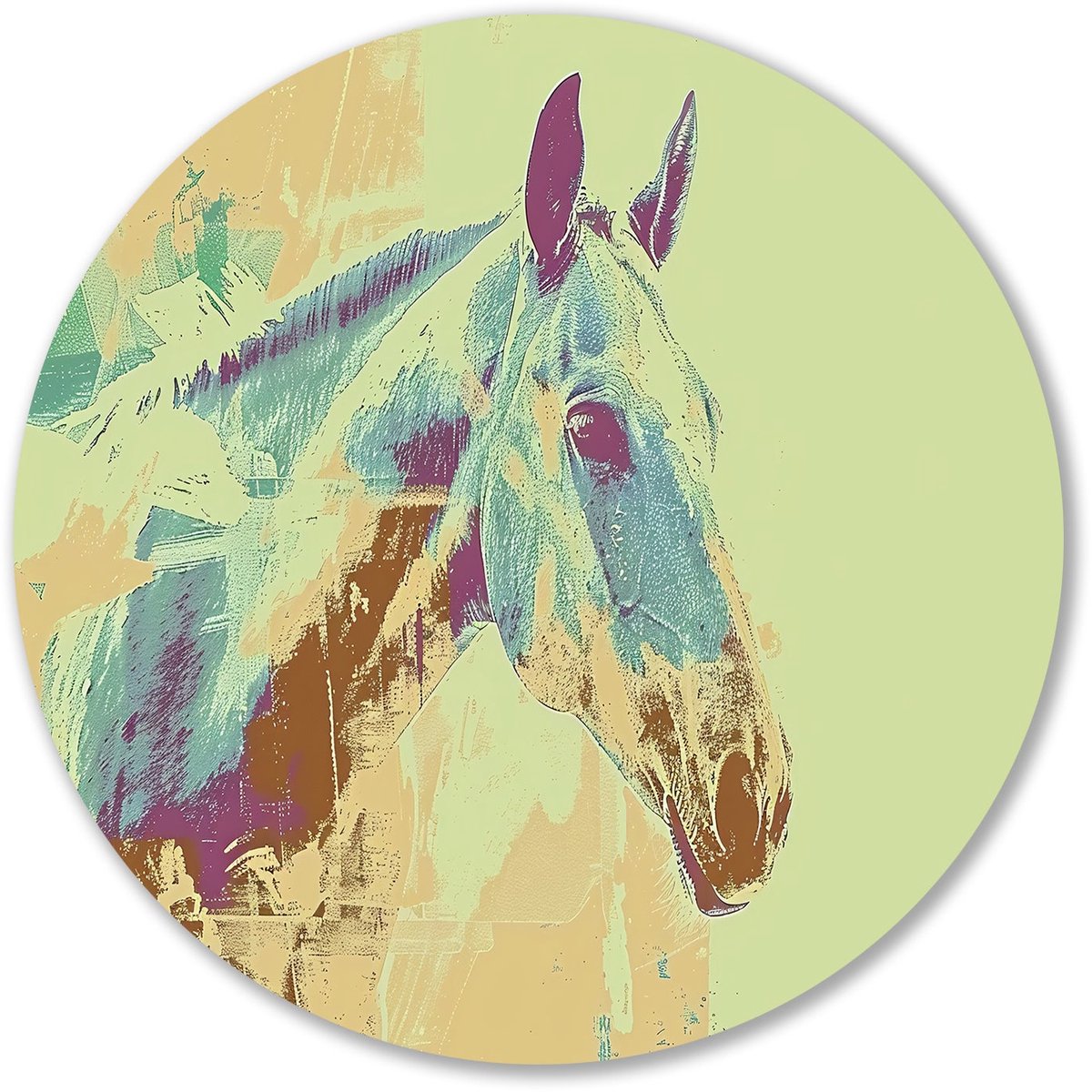 Kleurrijke paard in moderne stijl - Paard schilderij rond - Rond wandpaneel dieren - Pop Art - Ronde Forex wanddecoratie - Kunstwerk - muurcirkel forex 90x90 cm