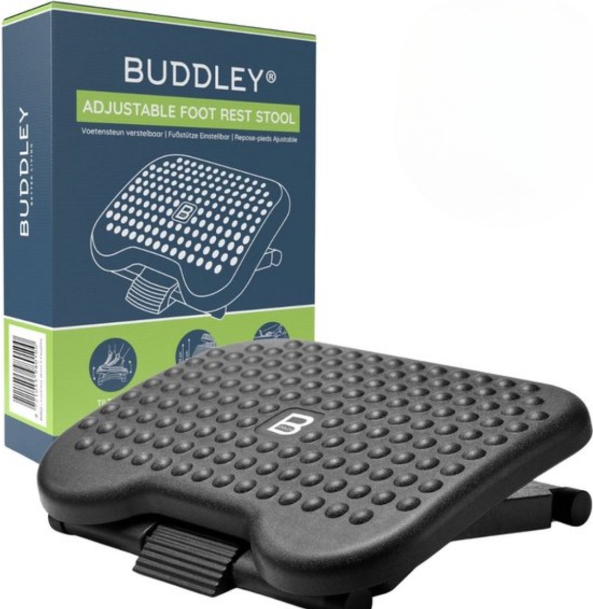 BUDDLEY Voetensteun Bureau - Verstelbaar in 3 hoogtes - Voetenbankje bureau ergonomisch - Voetenbankjes verstelbaar - Voetsteun kantoor - DIN 4556 - Ergonomische voetenbank office - Extra stevig van BUDDLEY