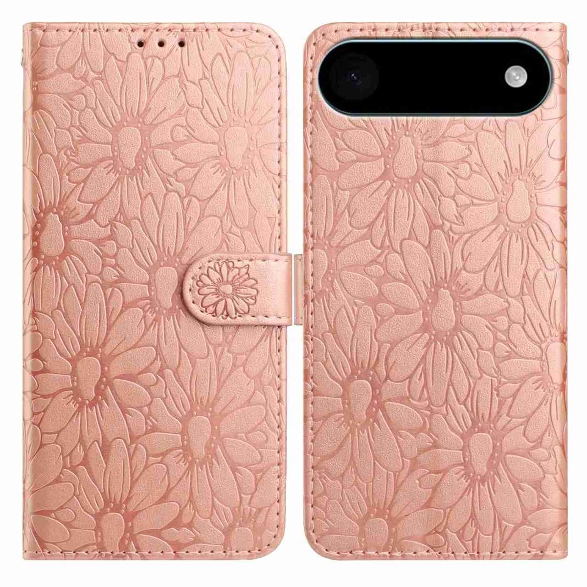 Mobigear Telefoonhoesje geschikt voor Apple iPhone Air Hoesje | Mobigear Flowers Bookcase Portemonnee | Pasjeshouder voor 3 Pasjes | Telefoonhoesje voor Pinpas / OV Kaart / Rijbewijs - Roségoud