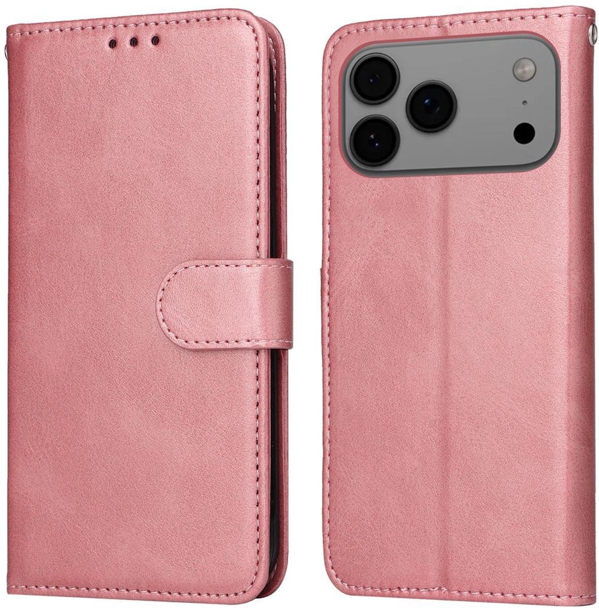 Mobigear Telefoonhoesje geschikt voor Apple iPhone 17 Pro Max Hoesje | Mobigear Wallet Bookcase Portemonnee | Pasjeshouder voor 3 Pasjes | Telefoonhoesje voor Pinpas / OV Kaart / Rijbewijs - Roségoud