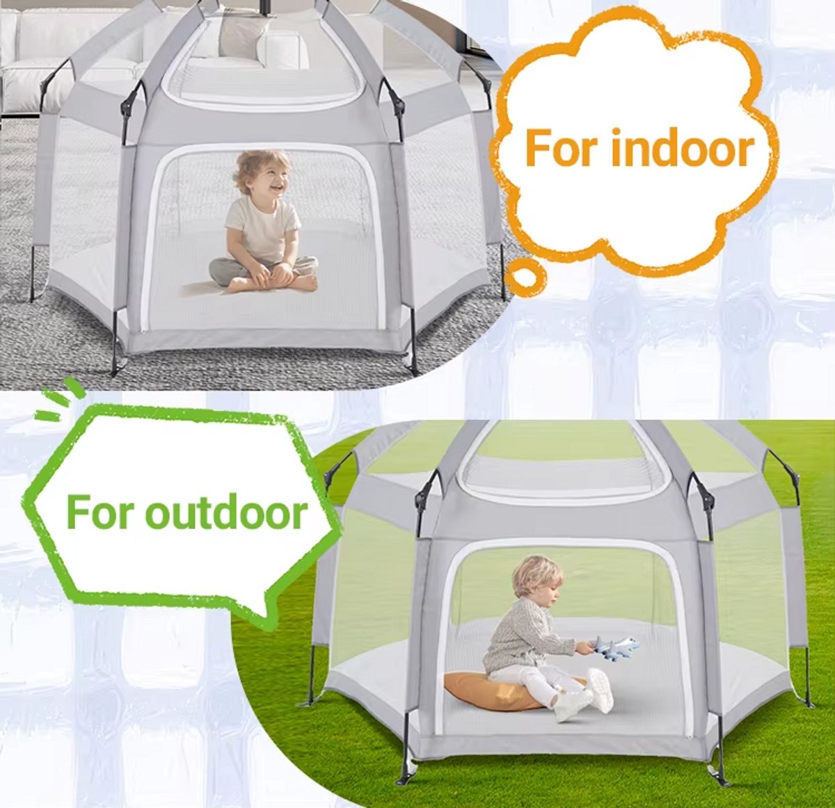 Lucellia® Grondbox baby - Pop up - Inklapbare Box – Playpen Baby – Babypark – Kinderbox – Baby Box – Speelbox voor Binnen & Buiten – Met Zonnescherm – Lichtgewicht – 140x140x70 – Ideaal voor Strand & Vakantie – foto 4