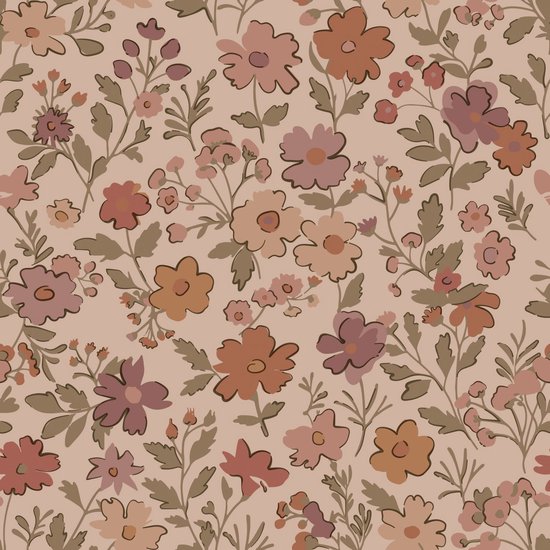 Papier peint ESTAhome fleurs rose terracotta - 53 cm x 10,05 m - 131321