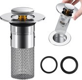 Ibenzoa® Wastafel Stop met Zeef - Universele Pop-Up Afvoer voor Gootstenen 34-40mm, Zilver