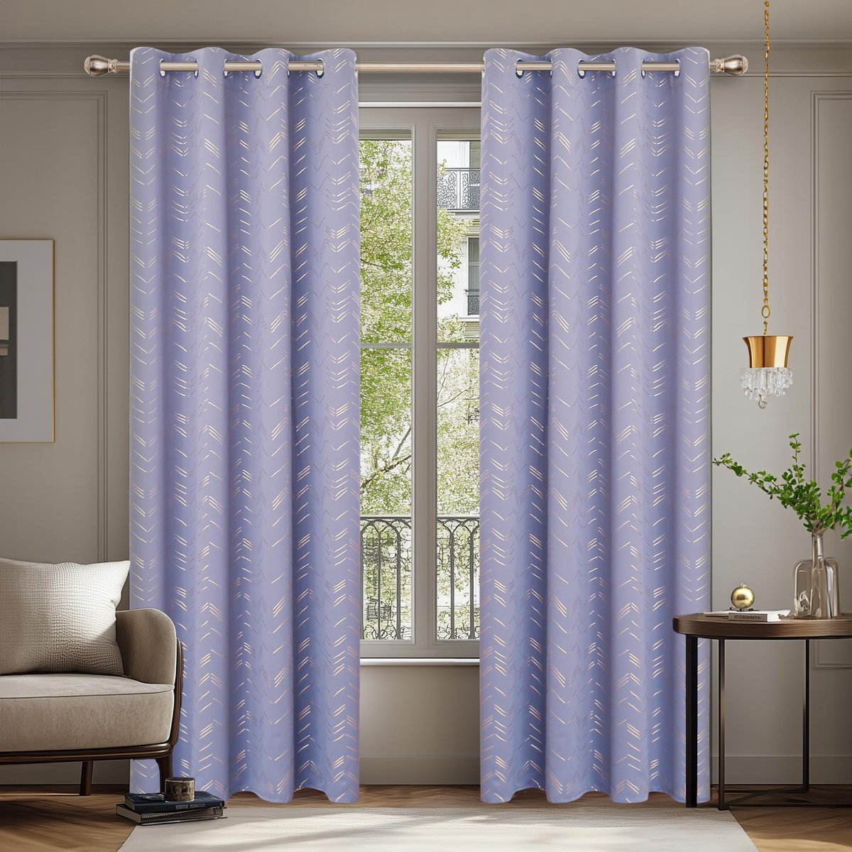 Ibenzoa Verduisteringsgordijnen met Lijnpatroon, 240x140cm (2 Stuks) lila