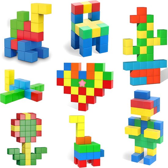 Magnetische Bouwblokken Set - 57 Stuks - 3D Educatief Speelgoed - STEM Constructie Tegels voor Kinderen - Magnetisch Speelgoed vanaf 3 Jaar - Bouwstenen Jongens & Meisjes - Kleurrijk Verjaardagscadeau