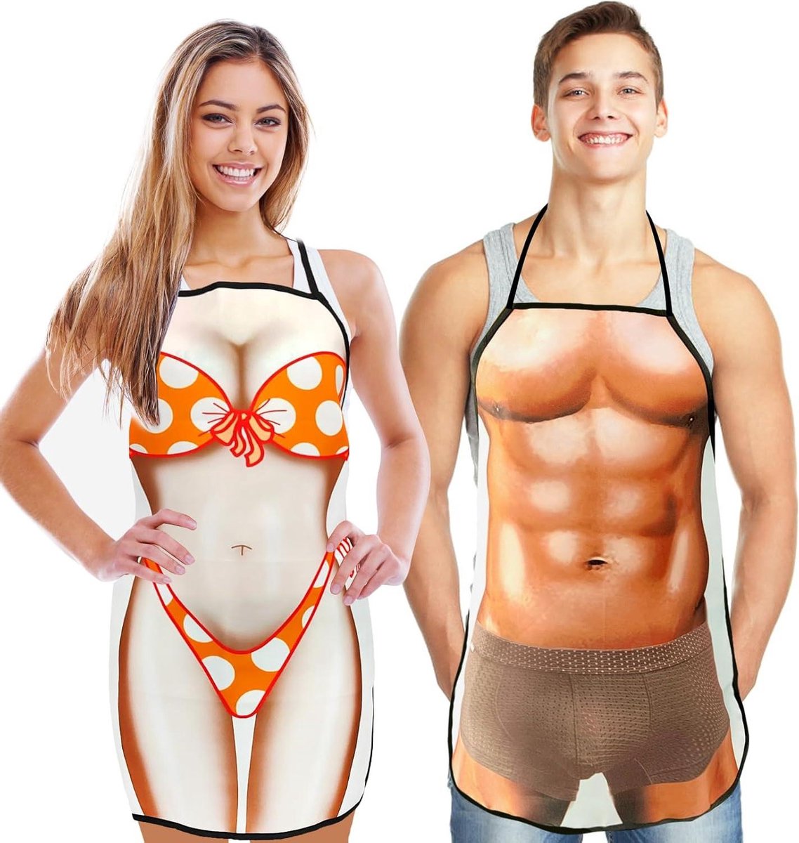 Allecto Plus - Grappige Keukenschorten voor Mannen en Vrouwen 2-Pack Waterdichte Schorten - Sexy Chef Schort Komisch Kookschort - Matching voor Koppels - Keukenschorten voor Kerst BBQ Geschenken - Zoals afgebeeld op de foto