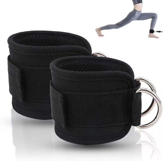 Foto: Enkel strap ankle straps enkel straps enkelband fitness straps lifting straps enkelbandje enkelbanden voor kabelmachine fitness sport krachttraining krachtstationaccessoires fitnessapparaten zwart set van 2 stuks