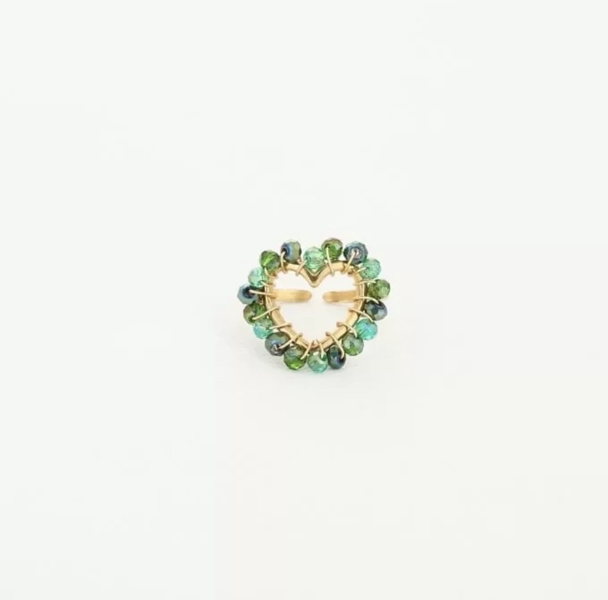 Michelle Bijou, ring, goud, kralen, Green, hart, stainless steel