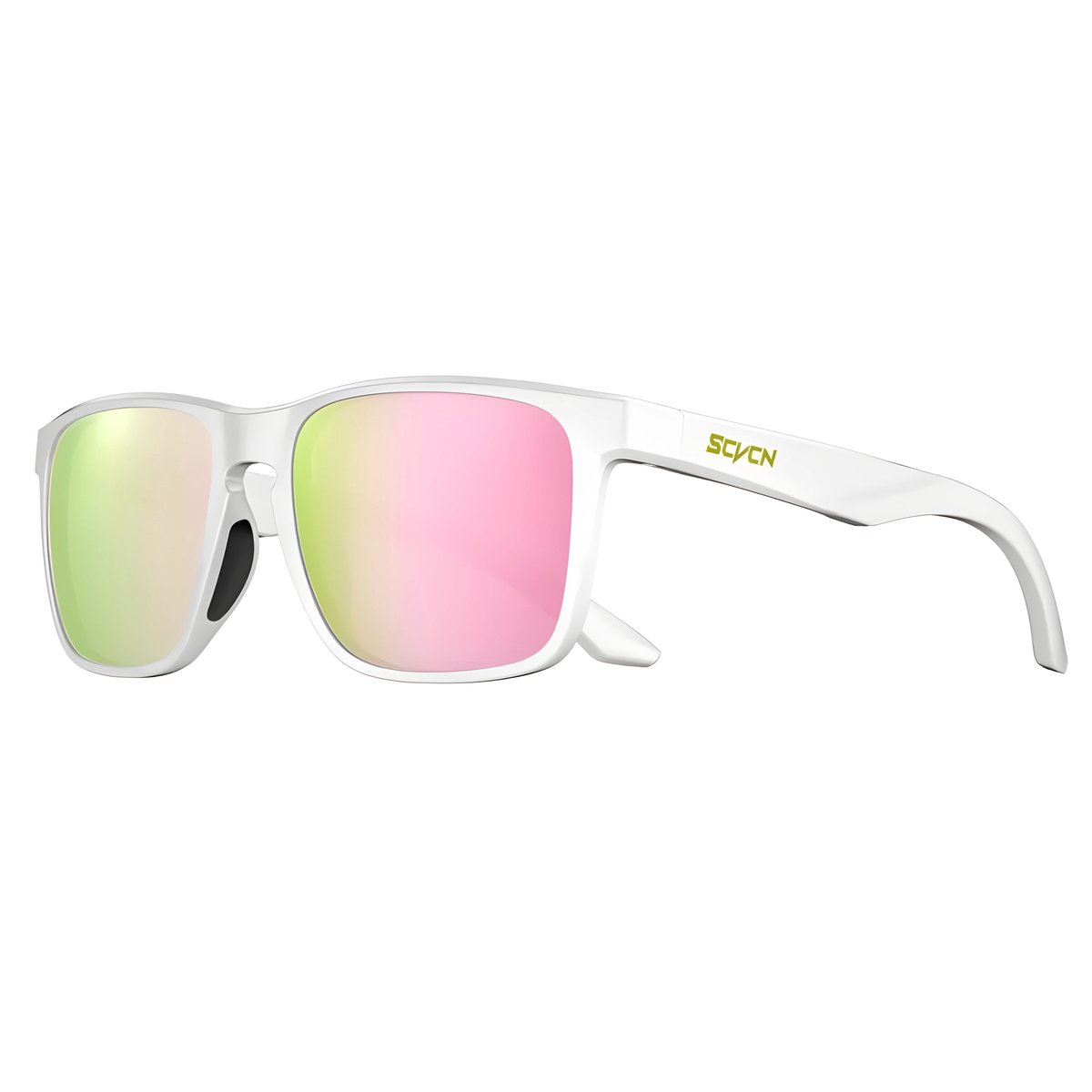 SCVCN® S235-QTC-07 | Zonnebril Piloten | Gepolariseerd Wayfarer Classic Zonnebril | Rechthoekig | Bril Hipster| Vierkant Rechthoekige | Carnavalsbril | Festival bril | Retro Zonnebril | Zonnebril Dames & Heren | Wit Montuur | Parelmoer Roze Glazen