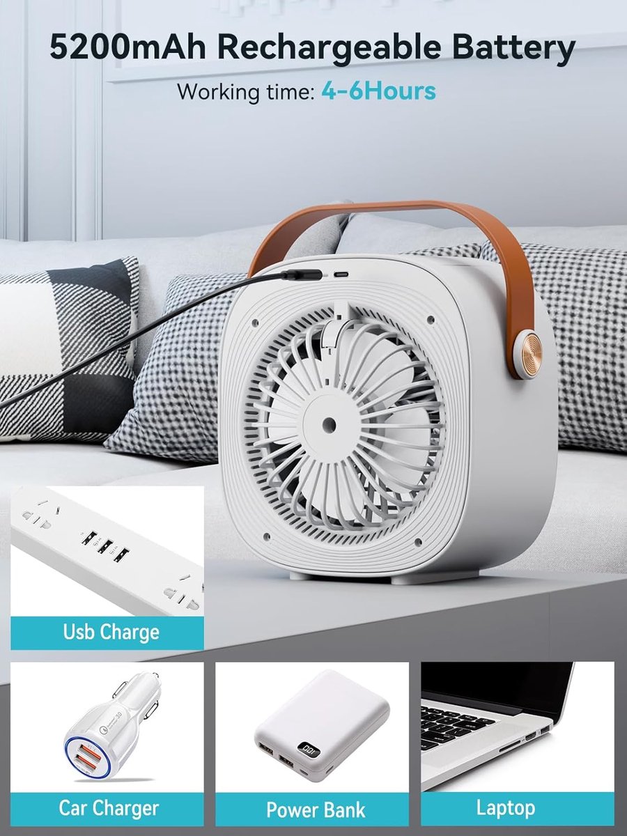 Mini airco-kleine airco-4000mAh oplaadbare persoonlijke luchtkoeler-Mini-airconditioner met 3 snelheden - mini aircooler met water-Stille desktopkoelventilator voor thuis, slaapkamer, reizen, kantoor, buiten en binnen – foto 7