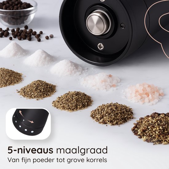 Sangcon elektrische zwaartekrachtpeper- en zoutmolen set, 255 ml, XL- capaciteit, hervulbaar, bediening met één hand, instelbare maalgraad, automatische pepermolen, set