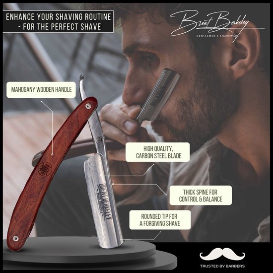 Rasoir Droit Classique Manche En Bois - Lame Acier Inoxydable - Pour Barbier Ou Usage Personnel - Neuf