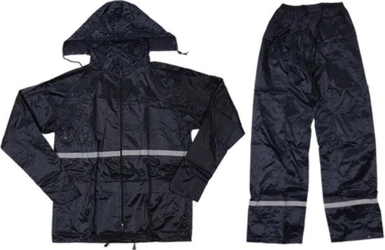 Foto: Regenpak large blauw zwart inclusief broek jas capuchon lichtgewicht regenkleding voor fietsen wandelen