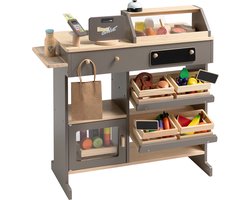 howa Speelgoed Winkeltje van Natuurlijk Hout, Taupe inclusief 40 Winkel Accessoires 14755