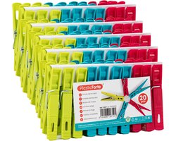 Plasticforte Wasknijpers - 100x stuks - felle kleuren mix - kunststof - 7 cm - Was ophangen