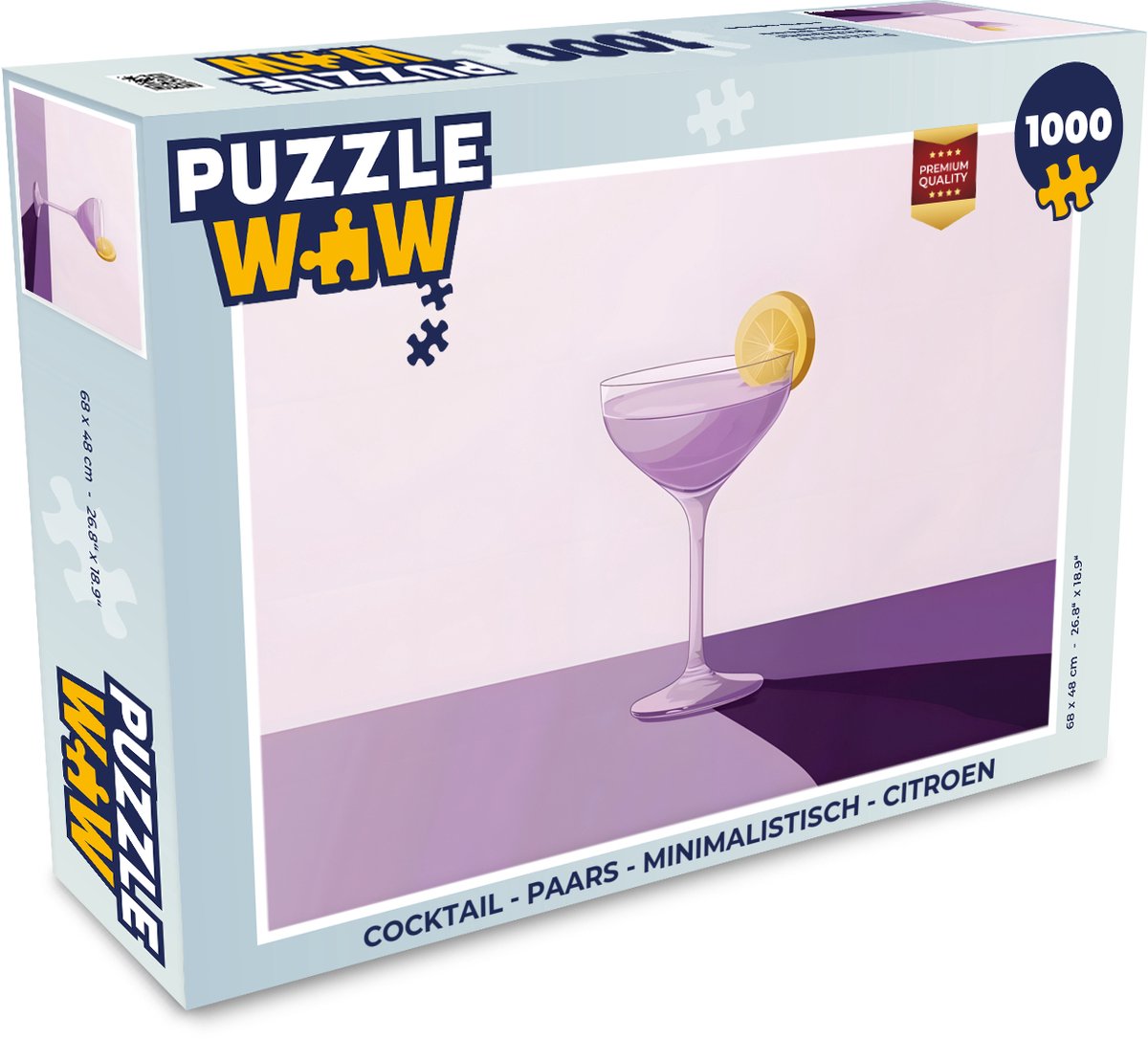 Puzzel Cocktail - Paars - Minimalistisch - Citroen - Legpuzzel - Puzzel 1000 stukjes volwassenen