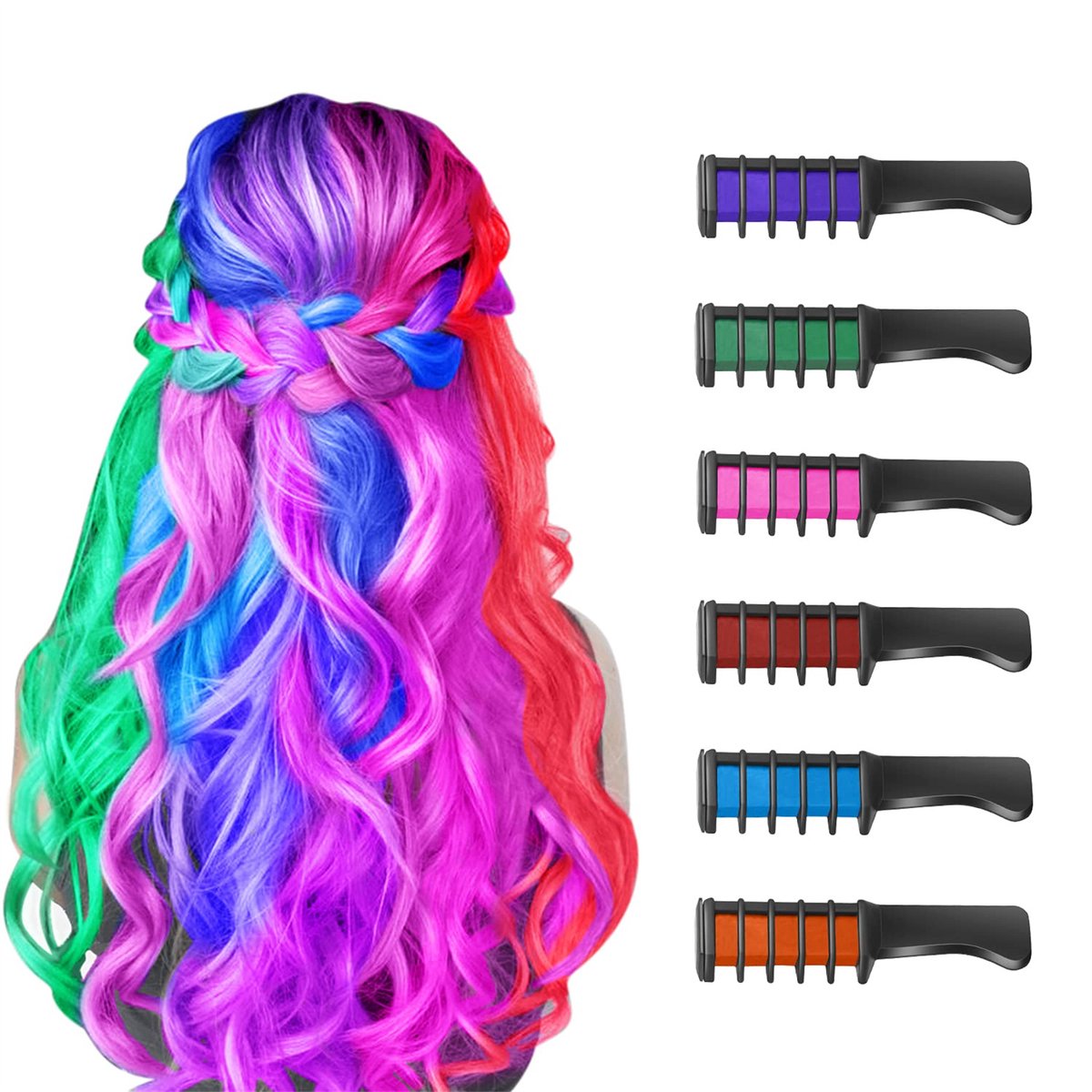 Haarkrijt Kam voor Kinderen - Tijdelijke Haarkleuring - Wasbaar & Veilig - DIY Haarverf - Voor Meisjes 4-10 Jaar - Felle Kleuren - 1 set