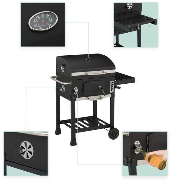 houtskoolbarbecue - met deksel en wielen - met 2 roosters van Central Park — afbeelding 4